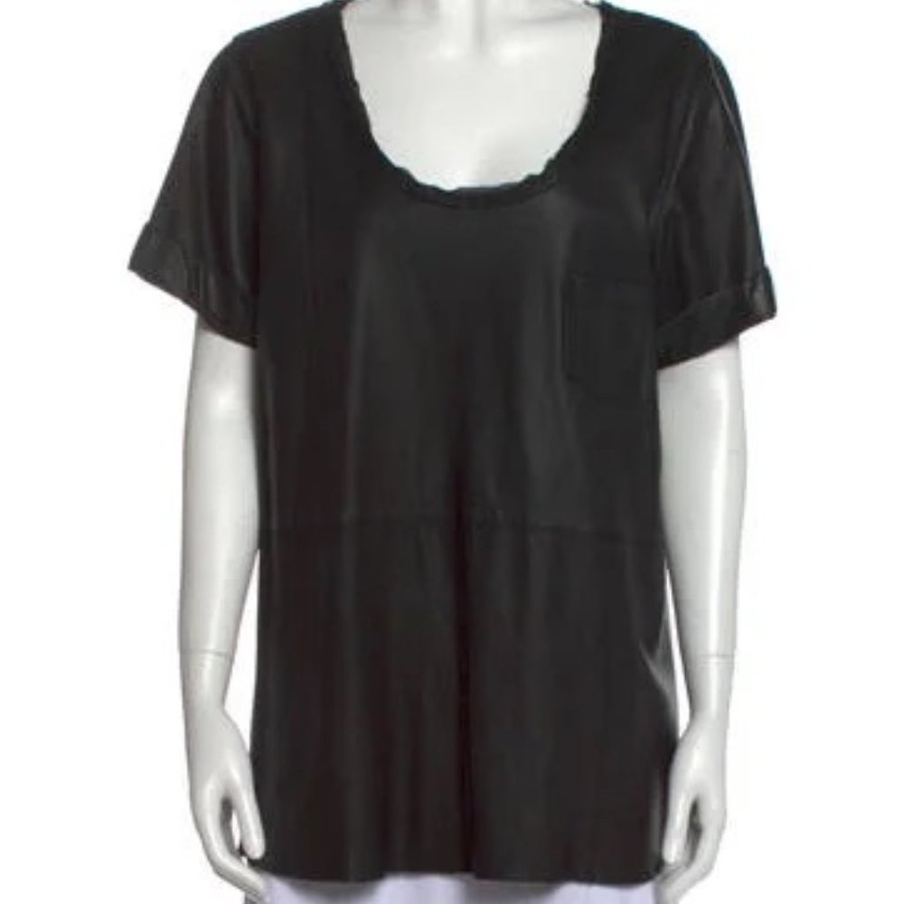 Diane von Furstenberg Leather Scoop Neck T-Shirt
